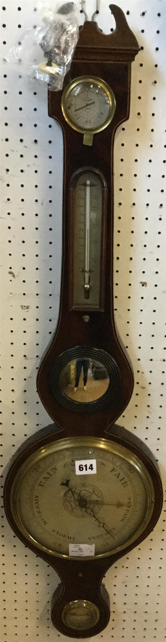 A Regency strung mahogany wheel barometer, 38in.